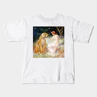 Lady and Tiger with Flowers 1900 Frederick Stuart Church Kids T-Shirt